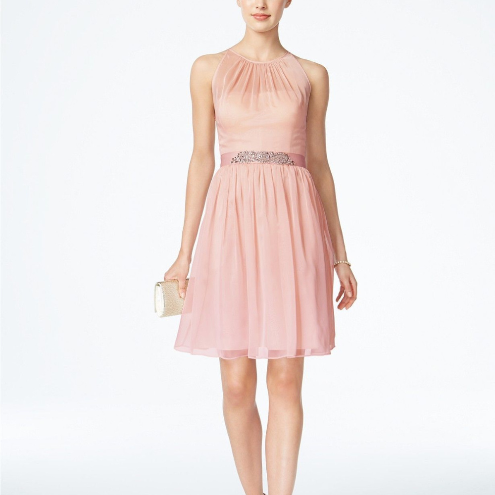 Adrianna Papell Women`s Belted Chiffon Halter Dres